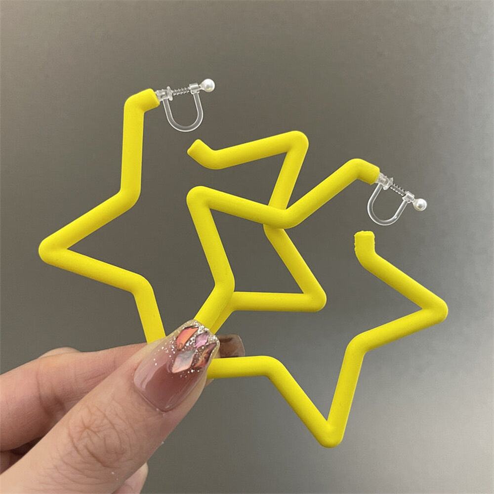 Clip on 2 3/4" large plastic clasp yellow star earrings
